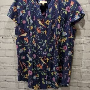 Women's Coldwater Creek XS Small Button Up Blouse Floral Hummingbird